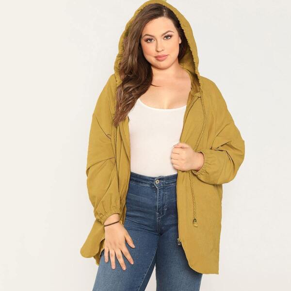 

Plus Raglan Sleeve Curved Hem Hooded Coat