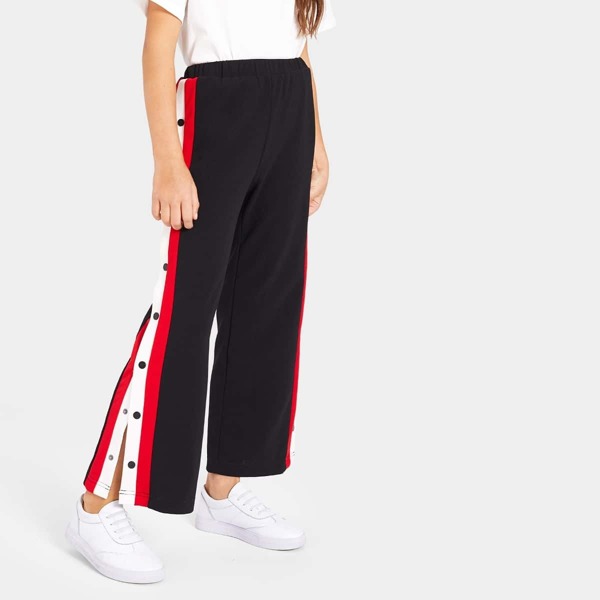 

Girls Buttoned Striped Side Wide Leg Pants