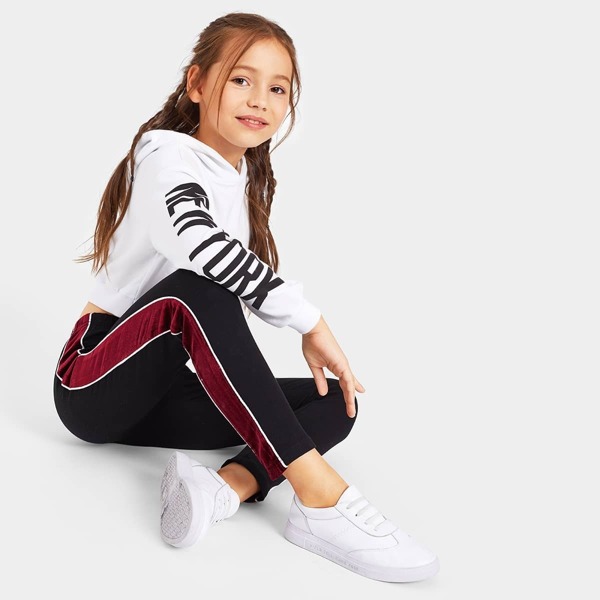 

Girls Contrast Velvet Panel Skinny Pants