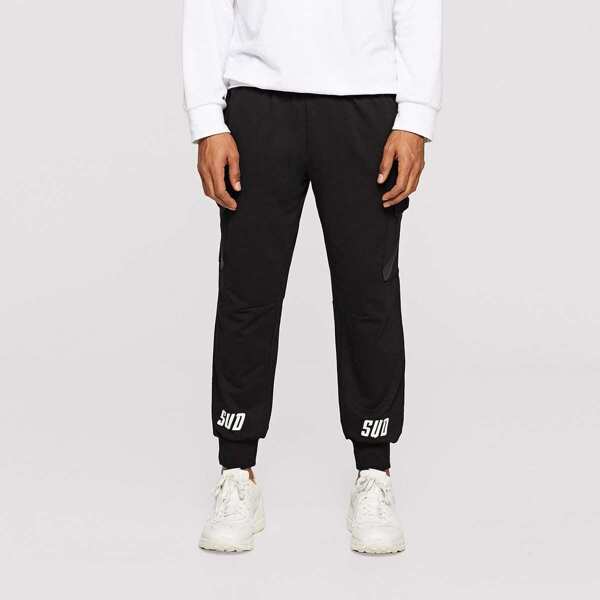 

Men Drawstring Waist Sweatpants With Flap Pocket