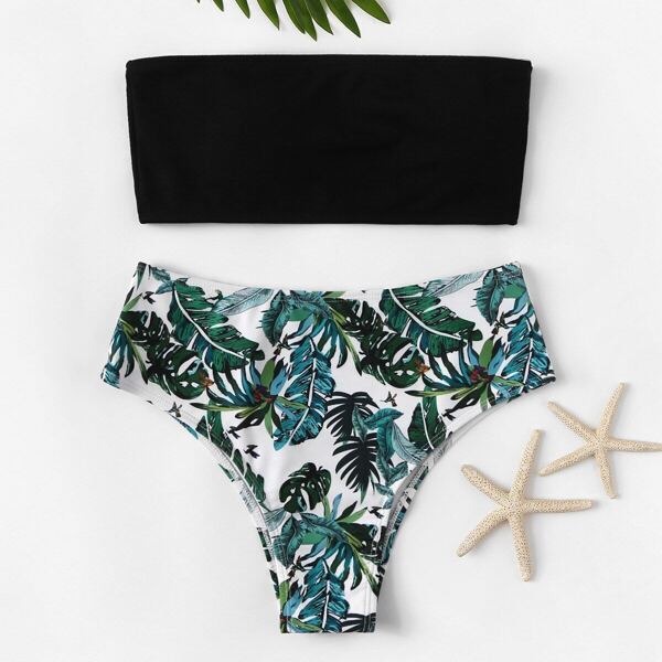 

Bandeau With Random Floral High Waist Bikini