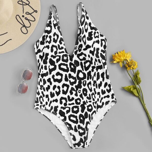 

Plus Leopard Print Plunge One Piece Swimwear