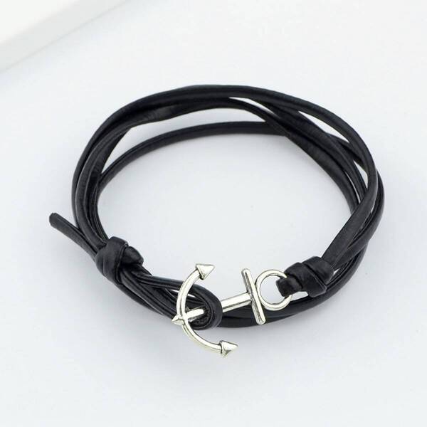 

Black Color Pu Leather Anchor Chain Bracelets