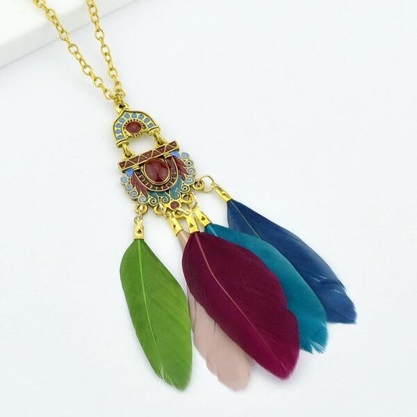 

Colorful Feather Long Pendant Necklaces