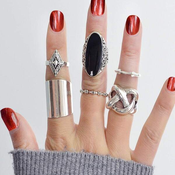 

Dropping Gemstone Ring Set 6pcs