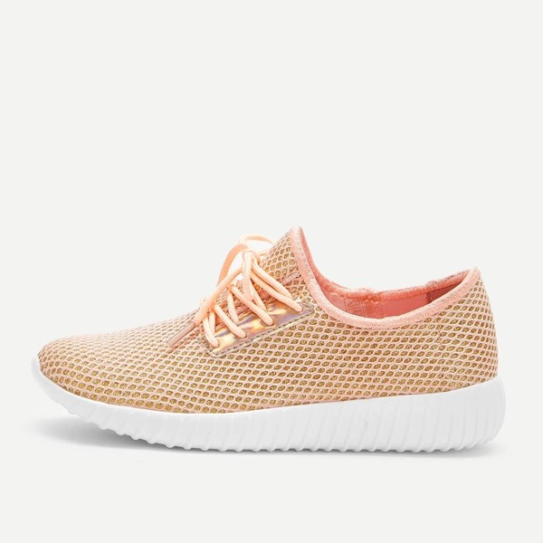 Rhinestone Decor Lace-up Sneakers, Pink