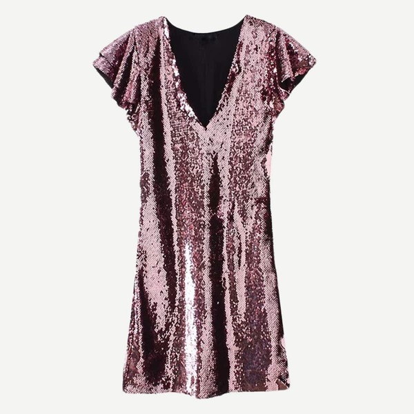 

V-neck Butterfly Sleeve Sequin Dress