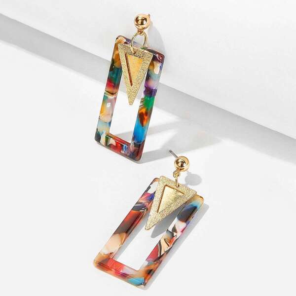 

Triangle Detail Marble Pattern Drop Earrings 1pair