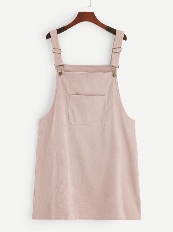 

Plus Pocket Front Corduroy Pinafore Dress, Pink
