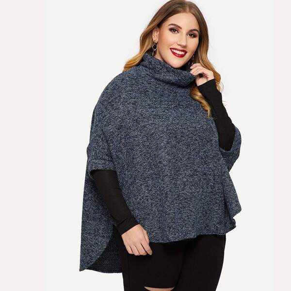 

Plus Asymmetrical Batwing Sleeve Turtleneck Jumper
