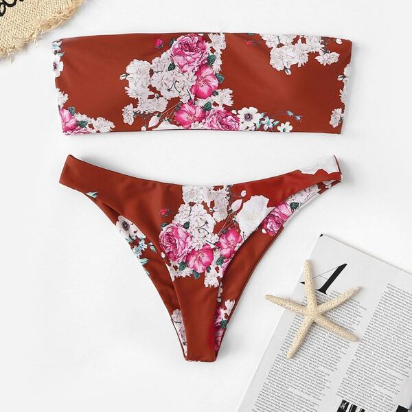 

Random Floral Bandeau With Cheeky Bikini Set