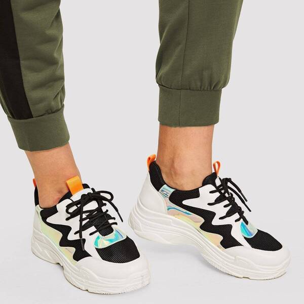 

Iridescent Detail Lace-up Chunky Trainers, Multicolor