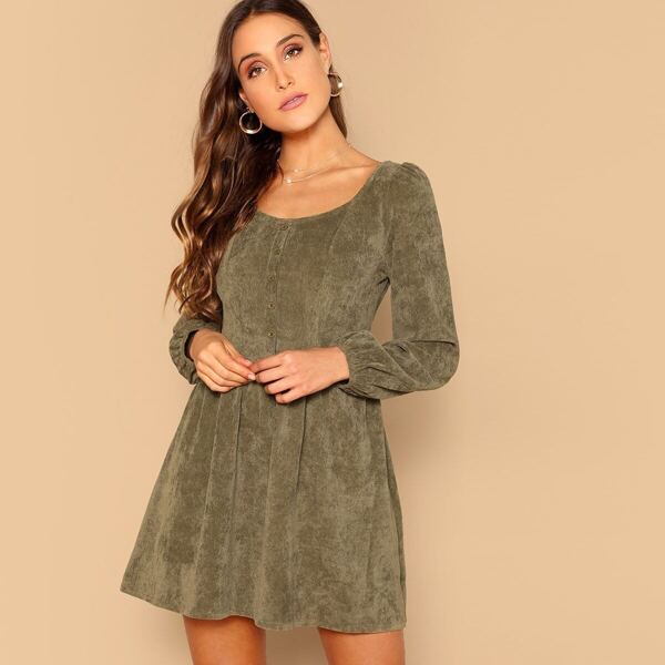 

Button Front Square Neck Skater Dress