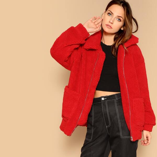 

Drop Shoulder Oversized Fleece Teddy Jacket