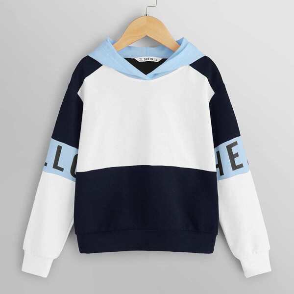 

Girl Letter Graphic Color-block Hoodie, Multicolor