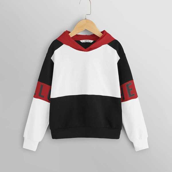 

Girl Letter Print Color-block Hoodie