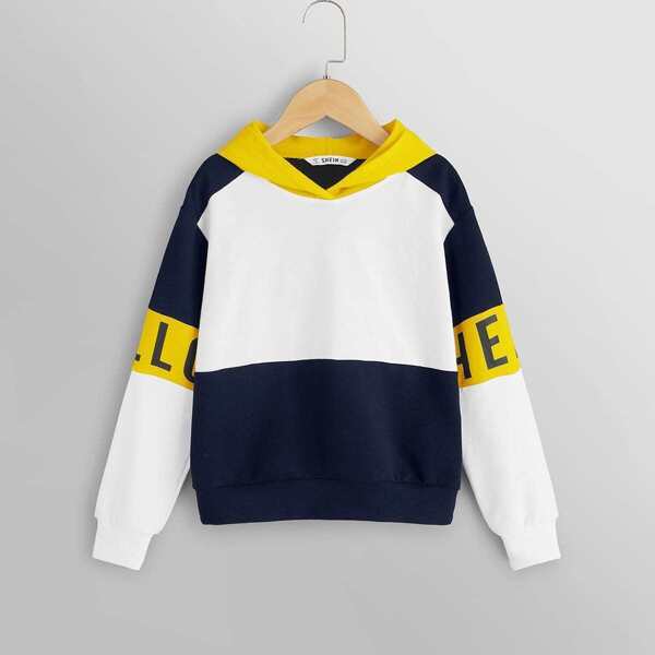 

Girl Letter Print Color-block Hoodie