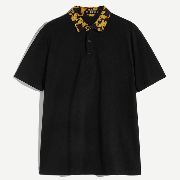 

Men Retro Print Collar Polo Shirt