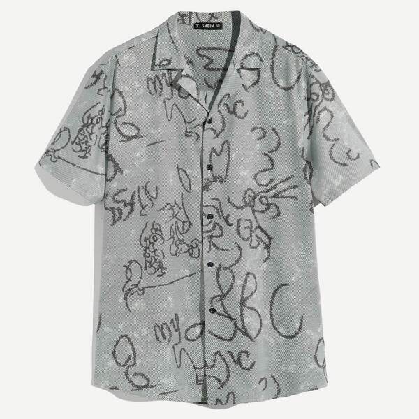 

Men Graffiti Print Buttoned Shirt