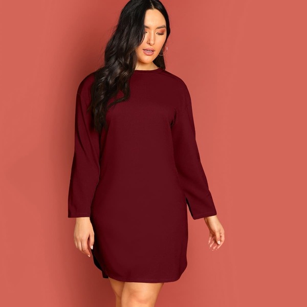 

Plus Curved Hem Solid Tunic Dress