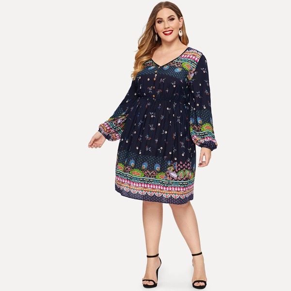 

Plus Mixed Print Dress