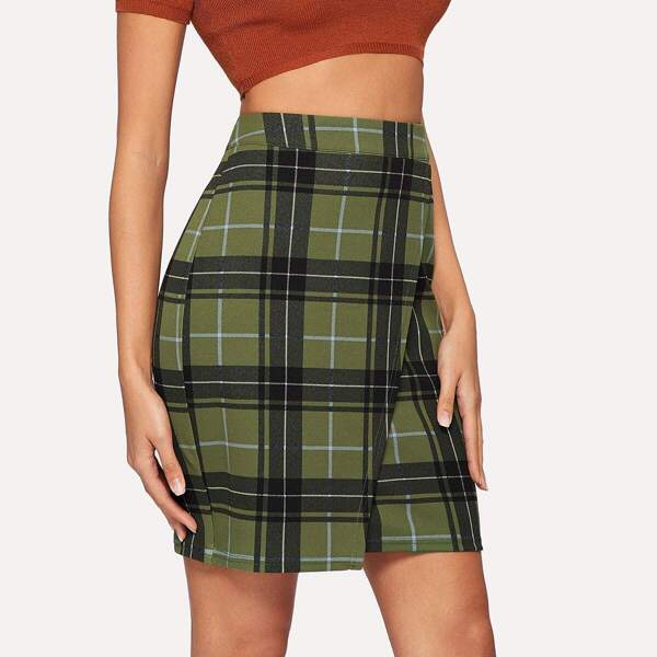 

Plaid Print Overlap Skirt