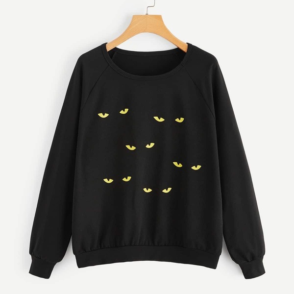 

Plus Eye Print Raglan Sleeve Sweatshirt