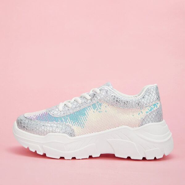 

Sequins Detail Chunky Sole Trainers, Silver