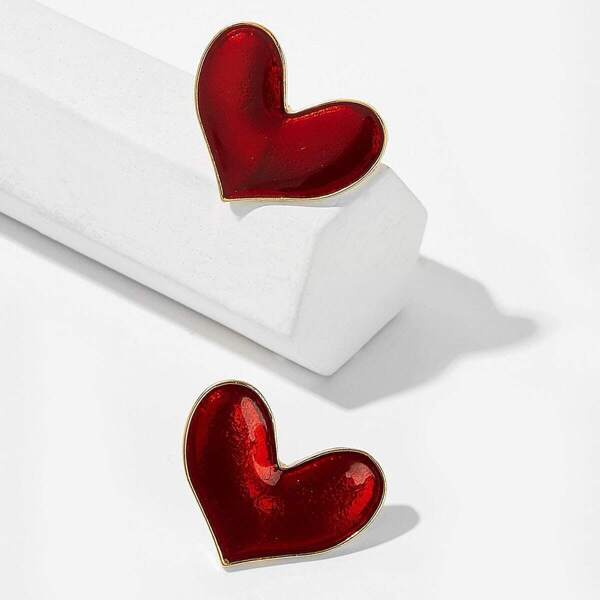

Heart Shaped Stud Earrings 1pair, Red