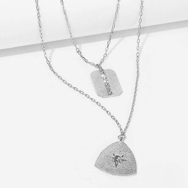 

Textured Pendant Layered Necklace 1pc, Silver
