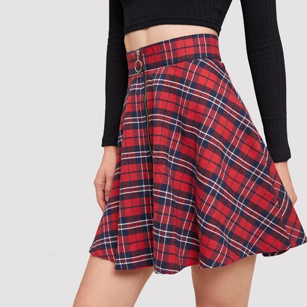 

Plaid Zip-up Skirt, Multicolor