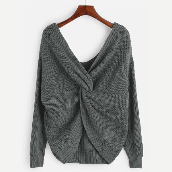 

V Neckline Twist Front Sweater