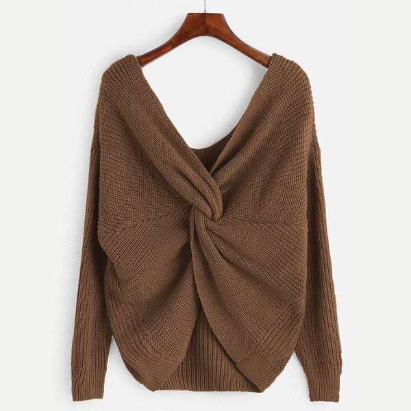 

V Neckline Twist Front Sweater