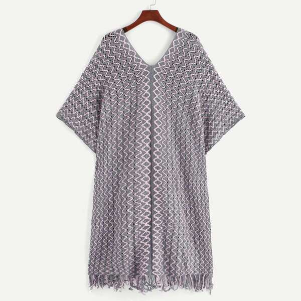 

Plus Fringe Hem V-neck Sweater