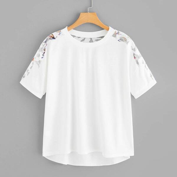 

Plus Lace Panel Shoulder Tee
