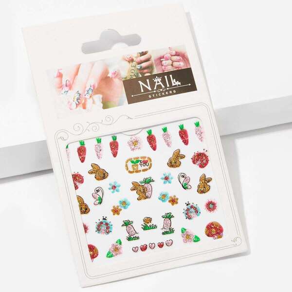 

Rabbit & Carrot Glitter Nail Sticker 1 Sheet, Multicolor