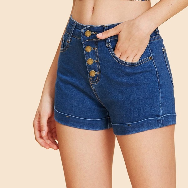 

Stitch Detail Button Fly Denim Shorts