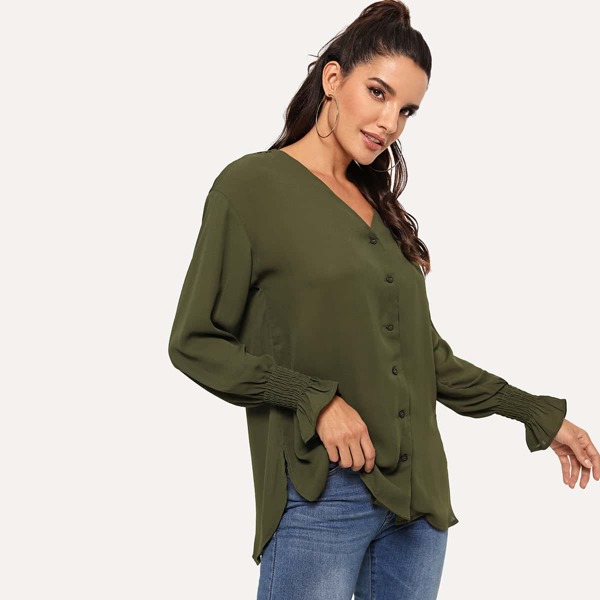 

Button Up Smock Cuff Shirt