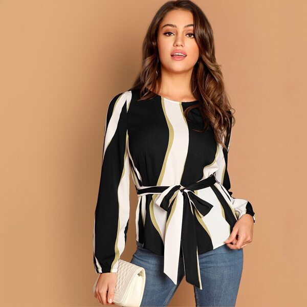 

Self Belted Striped Blouse