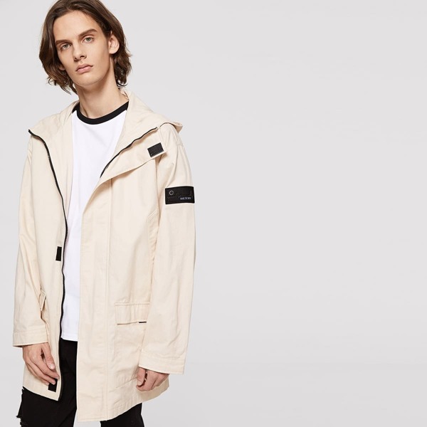 

Men Zip Up Hooded Flap Pocket Jacket