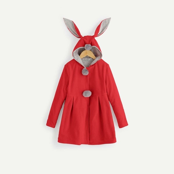 

Girls Pompom Detail Hooded Coat