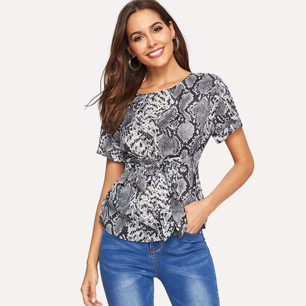 

Tie Waist Snakeskin Print Top