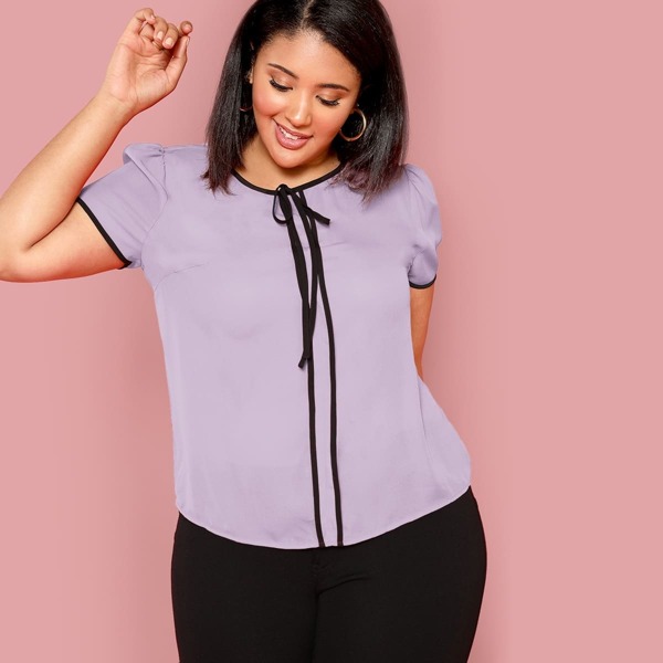 

Plus Contrast Binding Knot Front Top