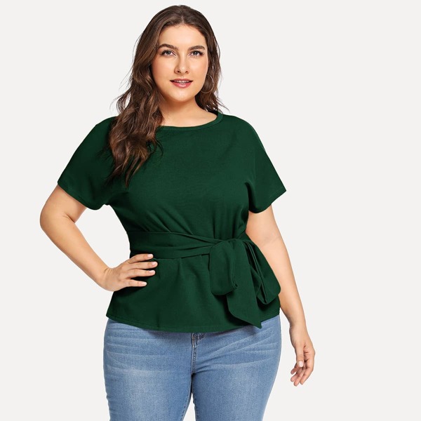 

Plus Waist Belted Solid Top