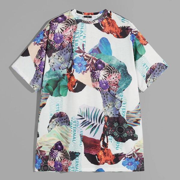 

Men Letter And Botanical Print T-shirt