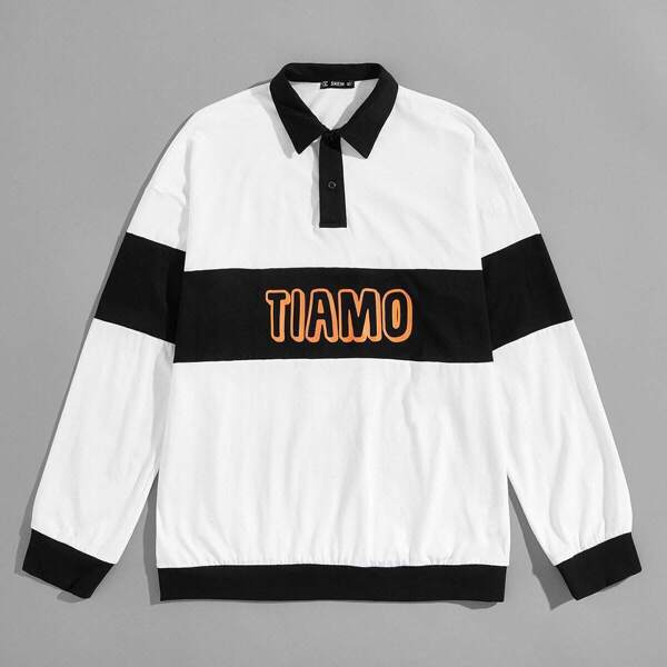 

Men Two Tone Letter Print Polo Shirt