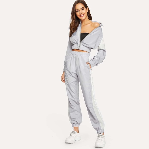 

Color Block Windbreaker Jacket & Pants Set