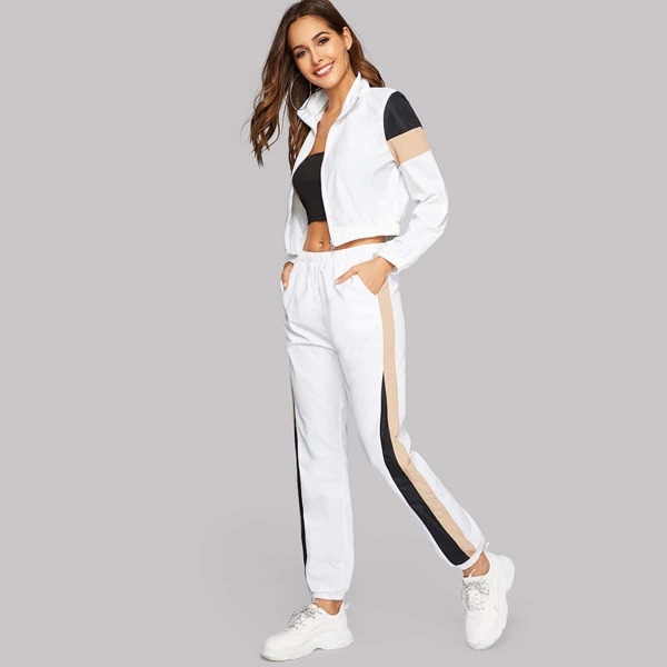

Cut-and-sew Zipper Jacket & Pants Set