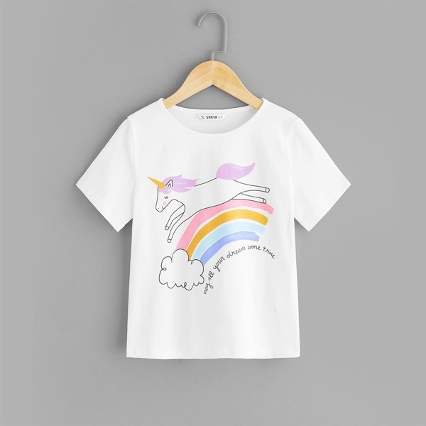 

Girls Unicorn And Letter Print Tee