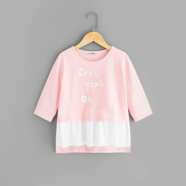 

Girls Letter Print Ruffle Hem Tee